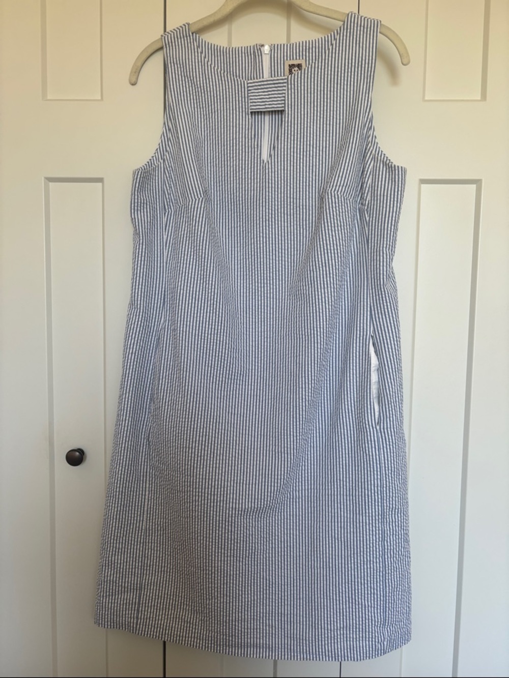 Anne Klein Navy and White Pinstripe Sleeveless Shift Dress